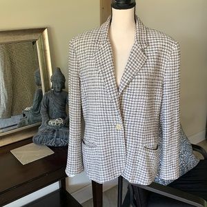 Kate Hill 100% Silk off white taupe Tweed houndstooth Blazer in 18